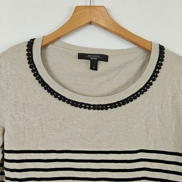 Weekend Max Mara Silk Blend Striped 3/4 Sleeve Light Weight Sweater Size XL - Picture 7 of 14